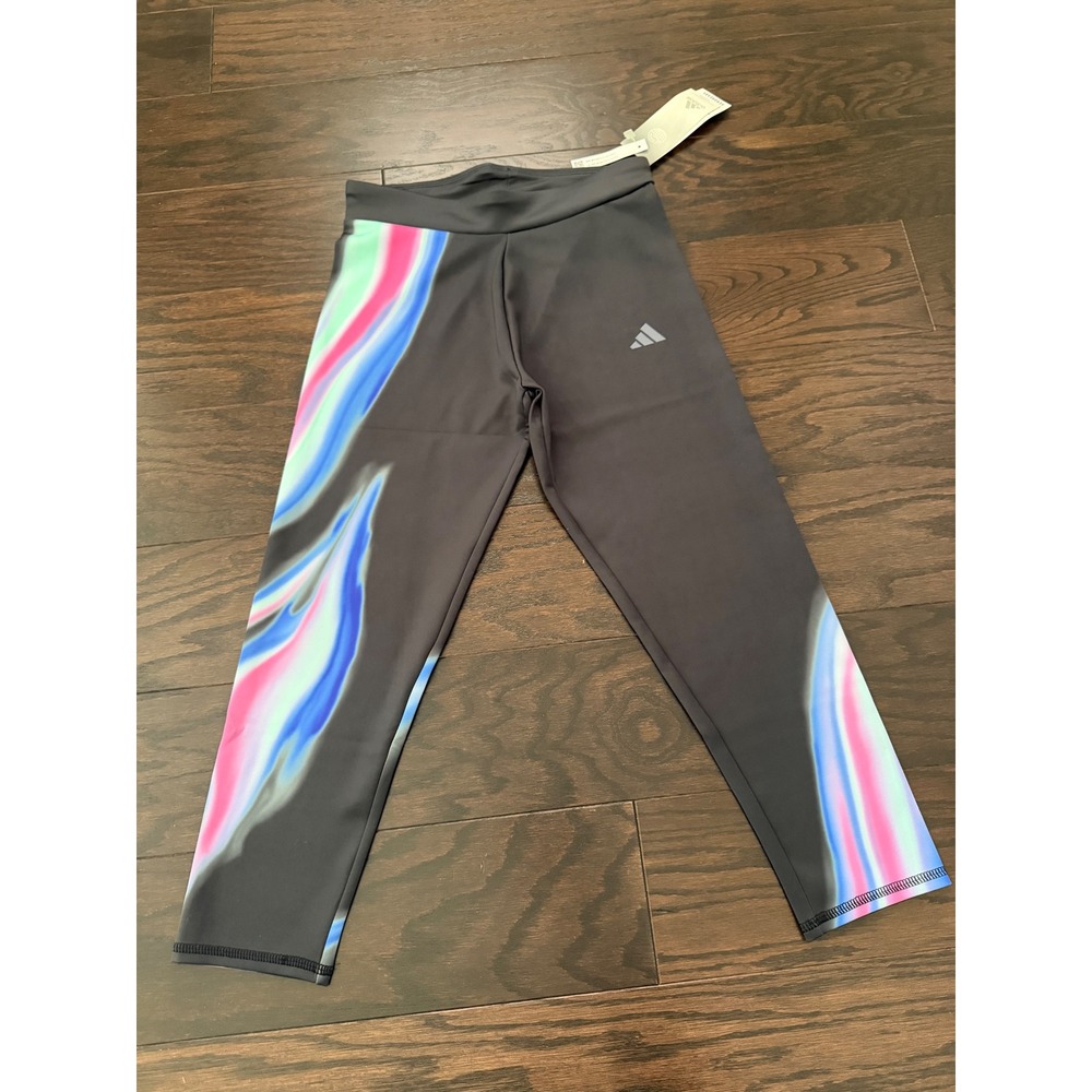 Adidas Girls Aeroready Leggings Grey Multi Color Wave AK4855 L 14 NWT